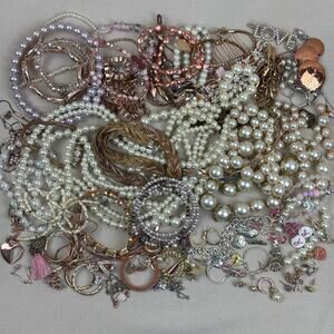 Craft Jewelry Lot - 2 lbs Pink Rose Gold Tone Faux Pearls Classic Feminine